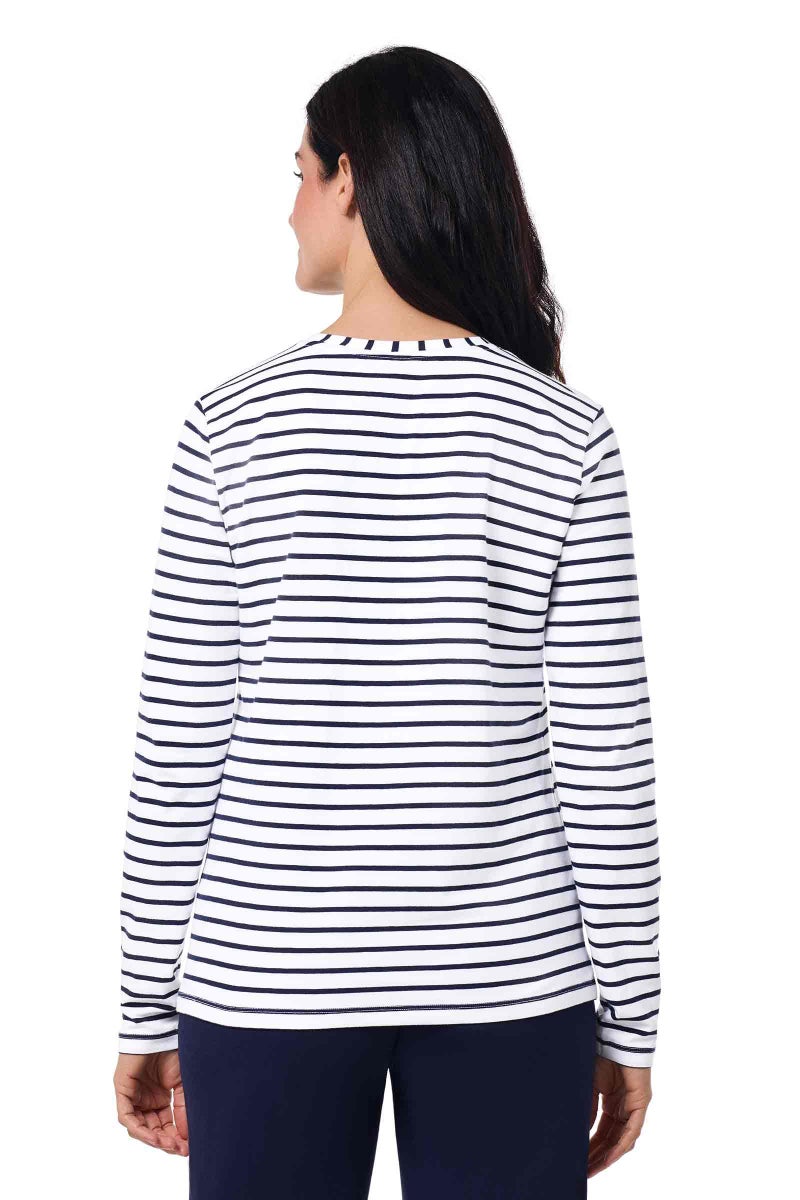Coolibar UPF 50+ Women's Long sleeve T-Shirt - Sun Protective,Medium,Navy/White Stripe - Image 4
